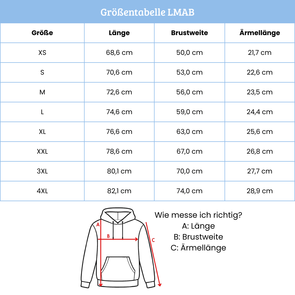 LMAB Shirts Größenübersicht