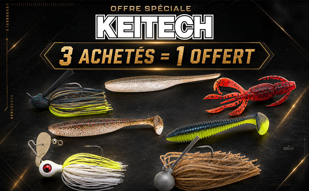 Promotion sur les leurres keitech. De quoi pêcher avec keitech pour pas cher ! que ce soit l'easy shinner, shad impact ou autre achetez en 3 et recevez en 4